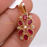 Floral Natural Ruby Gemstone With Diamond Beaded Pendant 14k Yellow Gold