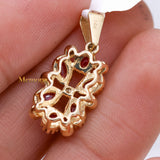 Floral Natural Ruby Gemstone With Diamond Beaded Pendant 14k Yellow Gold