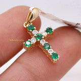 Jesus Cross Emerald Gemstone With Diamond Pendant 14k Yellow Gold Religious Jewelry