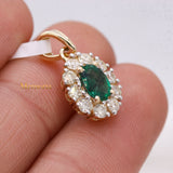 Oval Shaped Emerald Gemstone With Diamond Pendant 14k Yellow Gold Jewelry