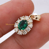 Oval Shaped Emerald Gemstone With Diamond Pendant 14k Yellow Gold Jewelry