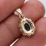 Oval Shaped Emerald Gemstone With Diamond Pendant 14k Yellow Gold Jewelry