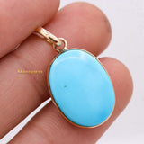 14k Yellow Gold Natural Turquoise Gemstone Pendant