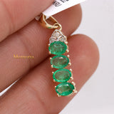 Natural Emerald Gemstone With Diamond Pendant 14k Yellow Gold Jewelry