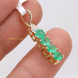 Natural Emerald Gemstone With Diamond Pendant 14k Yellow Gold Jewelry