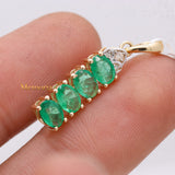 Natural Emerald Gemstone With Diamond Pendant 14k Yellow Gold Jewelry