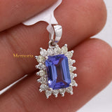 Natural Tanzanite Gemstone With Diamond Pendant 18k White Gold Jewelry