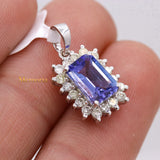 Natural Tanzanite Gemstone With Diamond Pendant 18k White Gold Jewelry