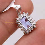 Natural Tanzanite Gemstone With Diamond Pendant 18k White Gold Jewelry