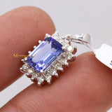 Natural Tanzanite Gemstone With Diamond Pendant 18k White Gold Jewelry