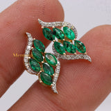 Natural Emerald Gemstone & Diamond 14k Yellow Gold Stud Earring