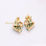 Natural Emerald Gemstone & Diamond 14k Yellow Gold Stud Earring