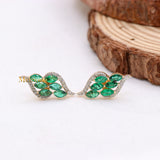 Natural Emerald Gemstone & Diamond 14k Yellow Gold Stud Earring