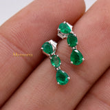 Natural Emerald Gemstone 14k White Gold Drop Earring