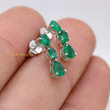 Natural Emerald Gemstone 14k White Gold Drop Earring