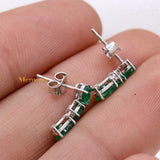 Natural Emerald Gemstone 14k White Gold Drop Earring