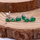 Natural Emerald Gemstone 14k White Gold Drop Earring