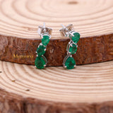 Natural Emerald Gemstone 14k White Gold Drop Earring