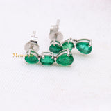 Natural Emerald Gemstone 14k White Gold Drop Earring