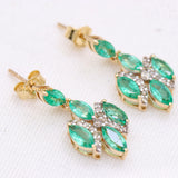 Natural Emerald Gemstone & Diamond 14k Yellow Gold Dangle Earring