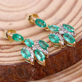 Natural Emerald Gemstone & Diamond 14k Yellow Gold Dangle Earring