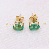 Natural Emerald Gemstone 14k Yellow Gold Stud Earring