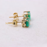 Natural Emerald Gemstone 14k Yellow Gold Stud Earring