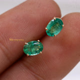 Natural Emerald Gemstone 14k Yellow Gold Stud Earring