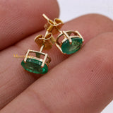 Natural Emerald Gemstone 14k Yellow Gold Stud Earring