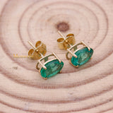 Natural Emerald Gemstone 14k Yellow Gold Stud Earring