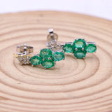 Natural Emerald Gemstone & Diamond 14k White Gold Stud Earring