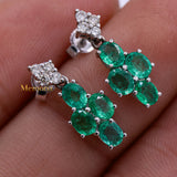 Natural Emerald Gemstone & Diamond 14k White Gold Stud Earring