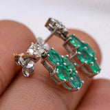 Natural Emerald Gemstone & Diamond 14k White Gold Stud Earring