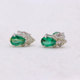 Natural Emerald Gemstone & Diamond 14k White Gold Stud Earring