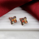 Rose Gold Plated Multi Sapphire & Diamond Floral Stud Earrings