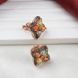 Rose Gold Plated Multi Sapphire & Diamond Floral Stud Earrings