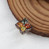 Rose Gold Plated Multi Sapphire & Diamond Floral Stud Earrings