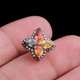 Rose Gold Plated Multi Sapphire & Diamond Floral Stud Earrings