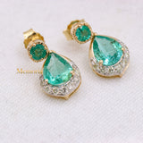 Natural Emerald Gemstone & Diamond 14k Yellow Gold Earring