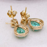 Natural Emerald Gemstone & Diamond 14k Yellow Gold Earring