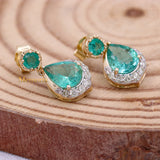 Natural Emerald Gemstone & Diamond 14k Yellow Gold Earring