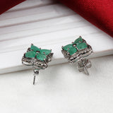 Natural Emerald & Diamond Silver Stud Earrings Luxury Floral Design
