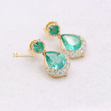 Natural Emerald Gemstone & Diamond 14k Yellow Gold Earring