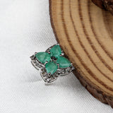 Natural Emerald & Diamond Silver Stud Earrings Luxury Floral Design