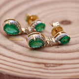 Natural Emerald Gemstone & Diamond 14k Yellow Gold Earring