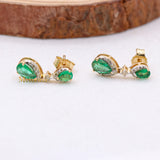 Natural Emerald Gemstone & Diamond 14k Yellow Gold Earring