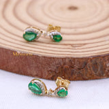 Natural Emerald Gemstone & Diamond 14k Yellow Gold Earring