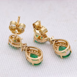 Natural Emerald Gemstone & Diamond 14k Yellow Gold Earring