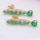 Natural Emerald Gemstone & Diamond 14k Yellow Gold Dangle Earring