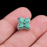 Natural Emerald & Diamond Silver Stud Earrings Luxury Floral Design